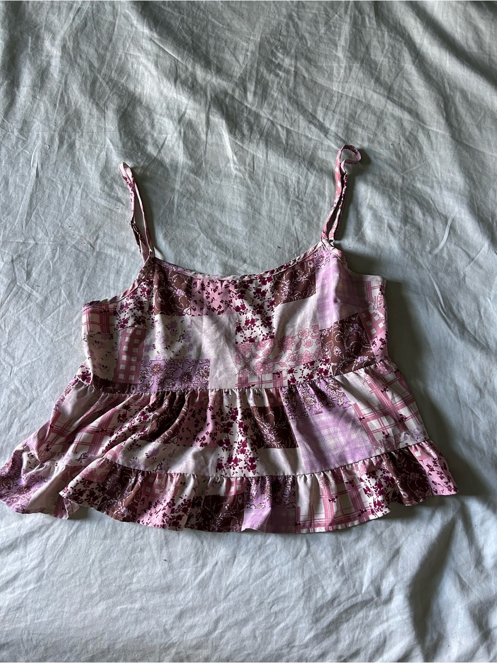 Altar'd State Pink Patchwork Ruffle Cami